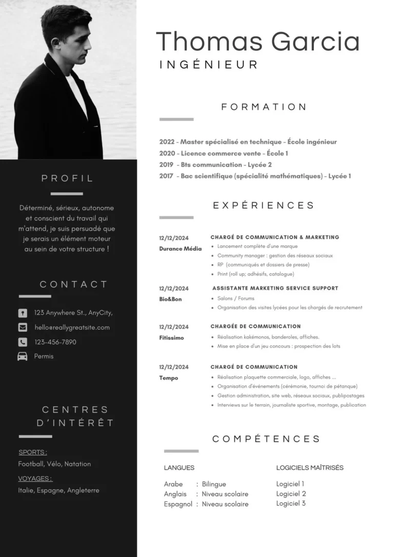 CV suisse ingénieur IA. idéla pour mettre en avant un CV adapté aux codes suisses